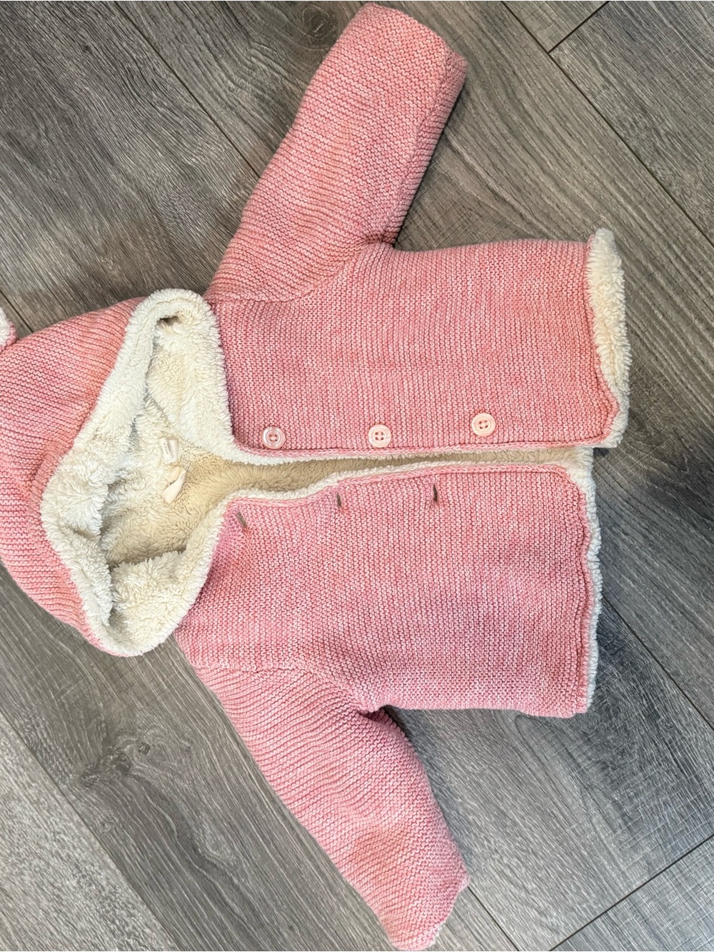 GAP Pink Knit Hooded Jacket with Sherpa Lining